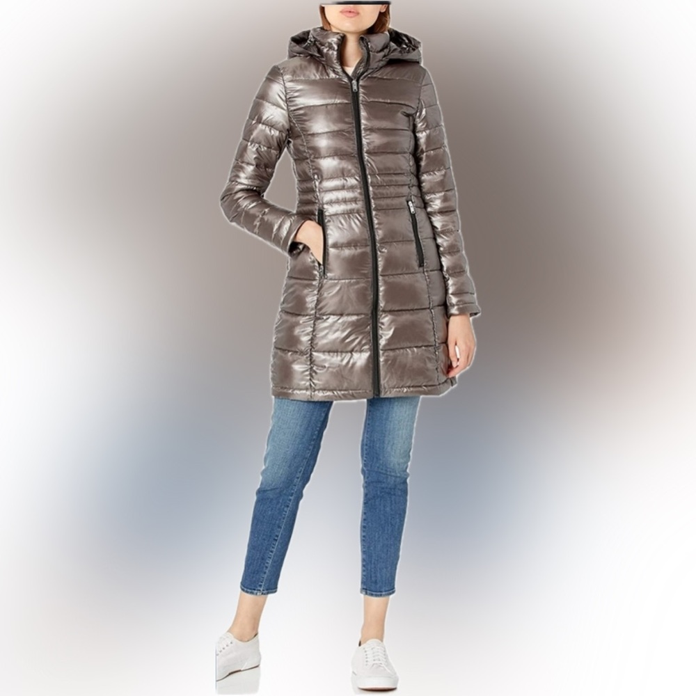 Andrew Marc | Women's silver puffer coat jacket - Picture 2 of 10
